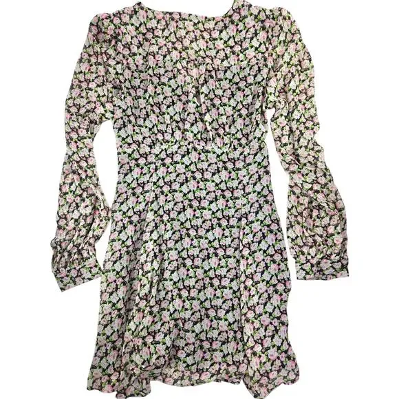 Topshop | V-Neck Mini Tea Dress in Ditsy Vintage Rose | Size 12 - Picture 8 of 8
